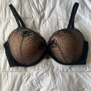 Victoria's Secret Black Lace Bra with Nude Underlay